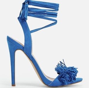 Blue tassel strap heels